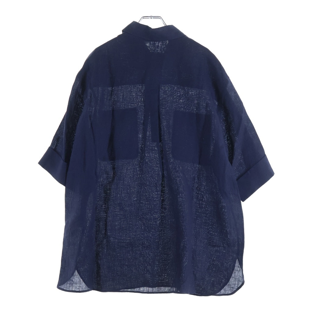VALENTINO(ヴァレンティノ) LINEN HALF BUTTON SS SHIRT 金ボタン リネン ハーフボタン半袖シャツ ネイビー 7V3AAF25AT7