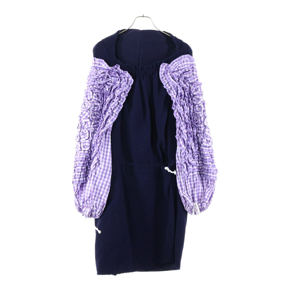 COMME des GARCONS HOMME(コムデギャルソンオム) 08SS 袖フリルドッキング フーデッド 長袖ワンピース ドレス ネイビー/パープル GA-0032 AD2007 レディース