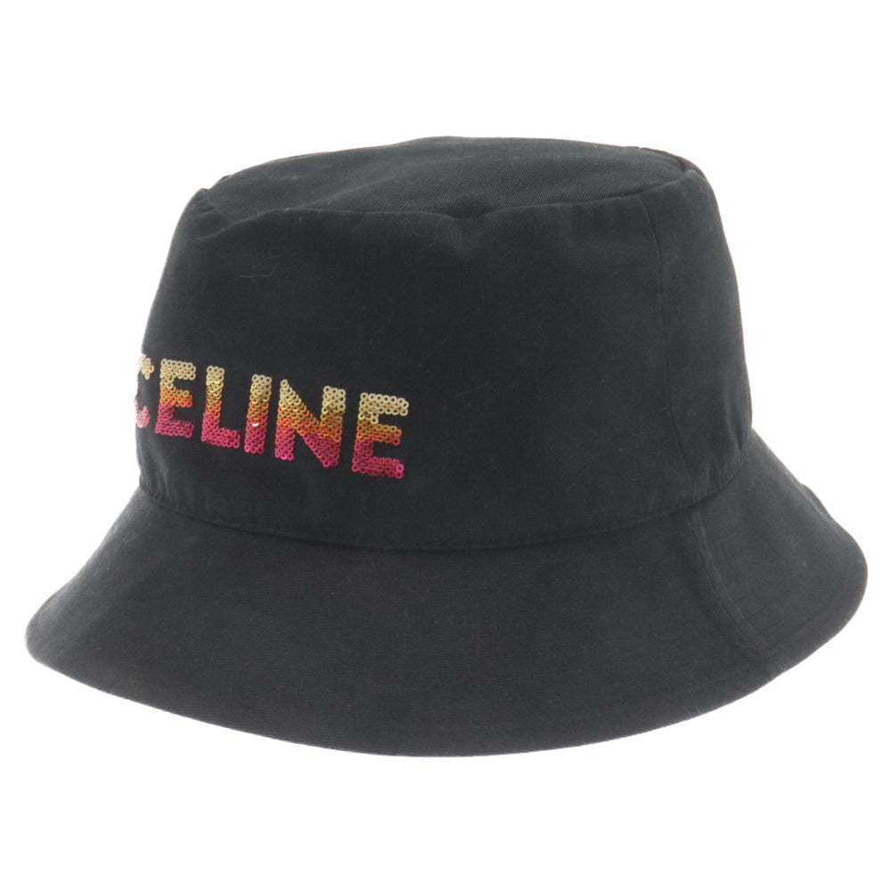 CELINE(セリーヌ) 22AW Embroidered Bucket Hat Cotton Gabardine スパンコール エンブロイダリー グラデーションシークイン バケットハット 帽子 ブラック 2AUO1968P