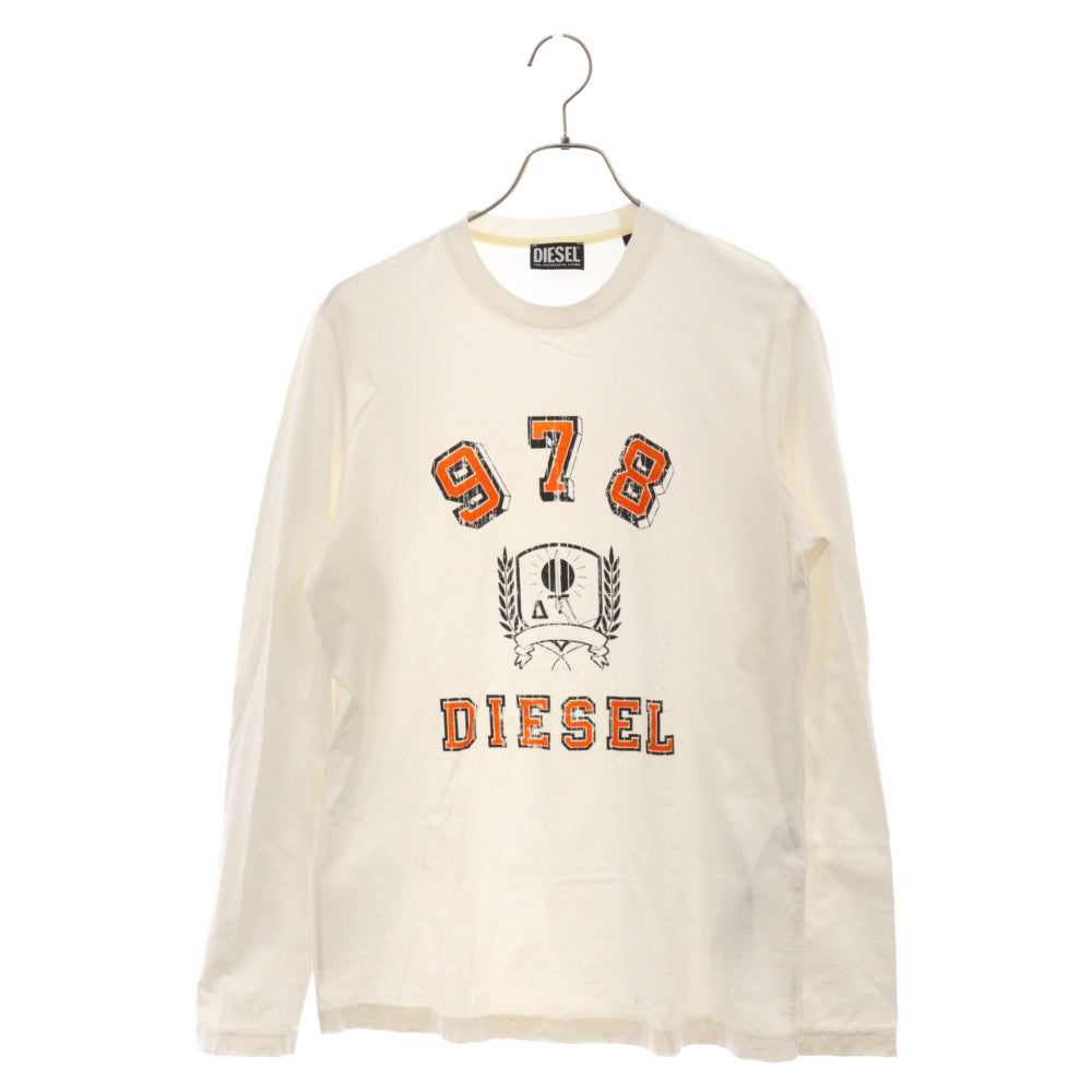 DIESEL(ディーゼル) 978フロントロゴプリント クルーネック長袖Tシャツ ホワイト/オレンジ A08006