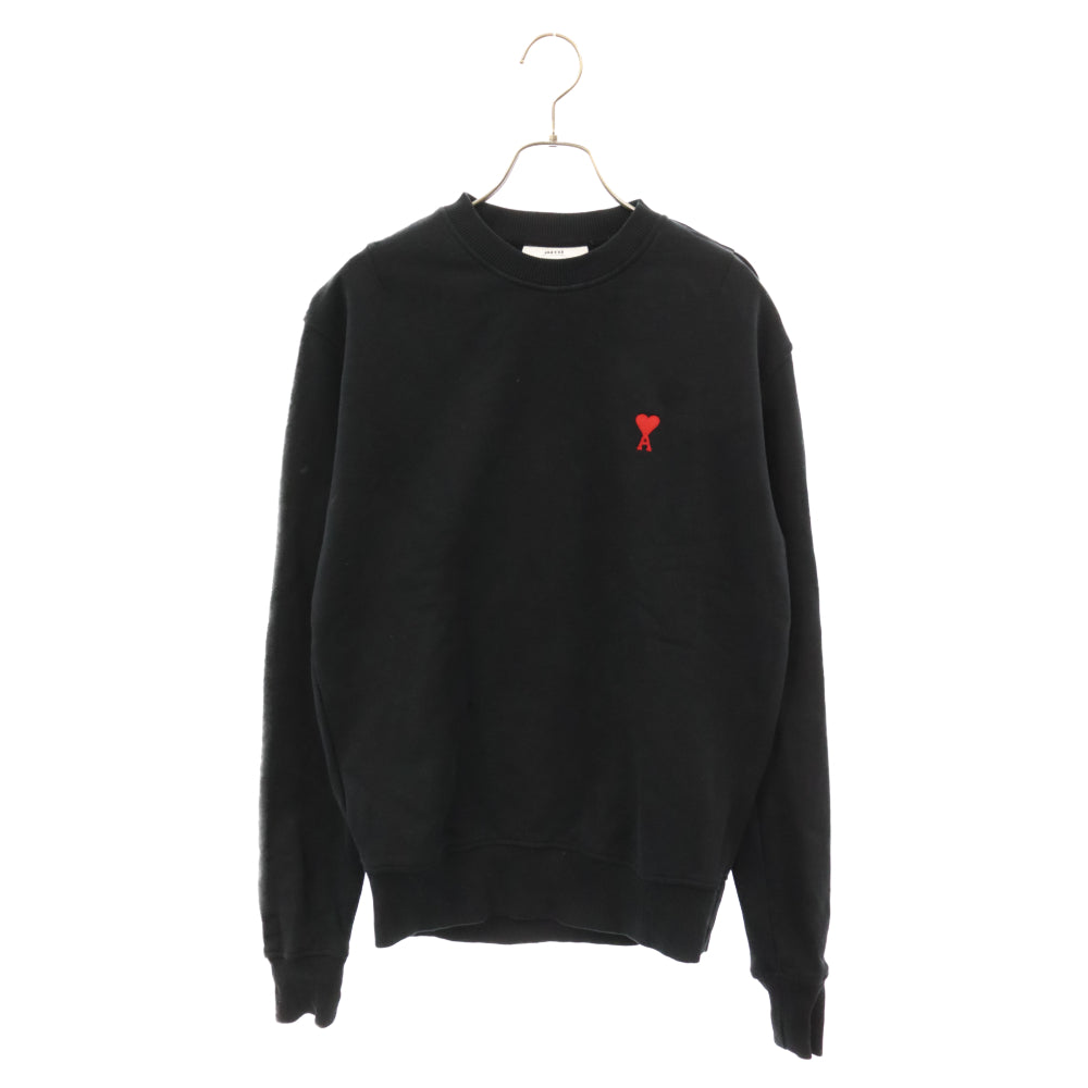AMI Alexandre Mattiussi(アミアレクサンドルマテュッシ) HEART LOGO CREW NECK SWEAT ハートロゴクルーネックスウェットトレーナー ブラック BFHJ007.730