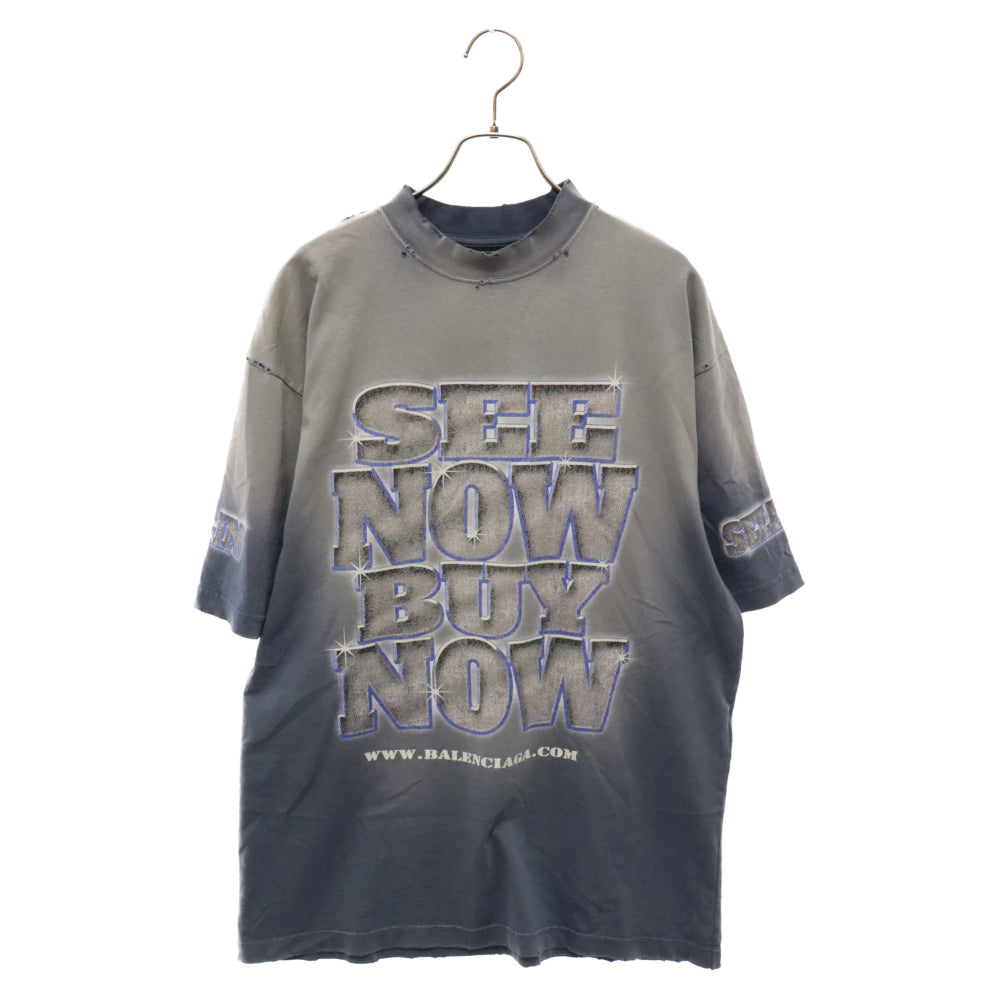 BALENCIAGA(バレンシアガ) SNBN INSIDE-OUT Medium Fit TEE 764235 TQVE8 SEE NOW BUY NOW インサイドアウト ダメージ加工 オーバーサイズTシャツ ブルー