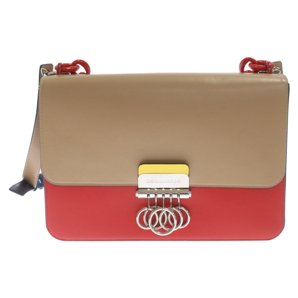 DSQUARED2(ディースクエアード) KEY BAG キーリング レザー ショルダーバッグ ベージュ/レッド/ネイビー