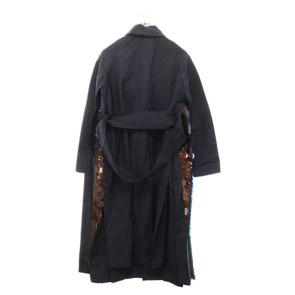 JIL SANDER(ジルサンダー) スパンコールデザイン プリーツステンカラーコート ネイビー レディース