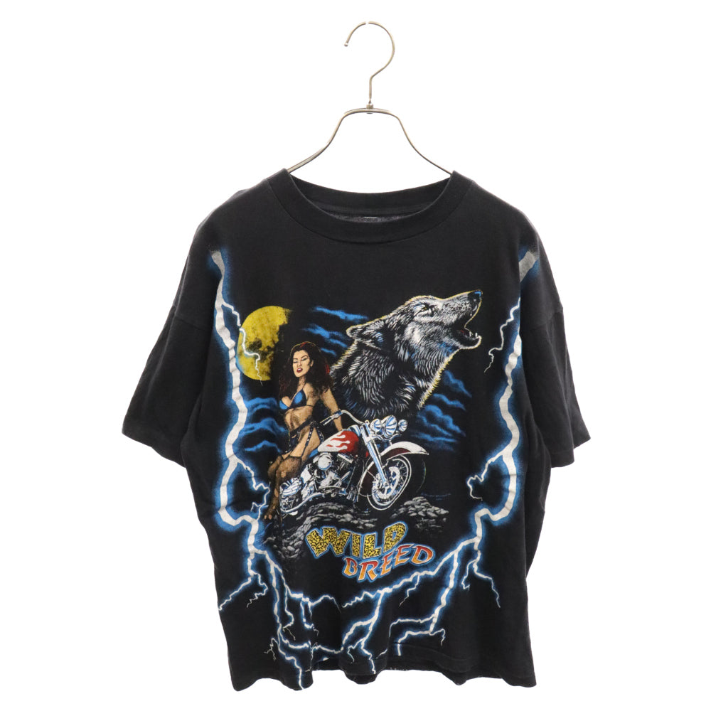 VINTAGE(ヴィンテージ) 90s VINTAGE AMERICAN THUNDER アメリカンサンダー ウルフ&バイカープリント半袖Tシャツ ブラック