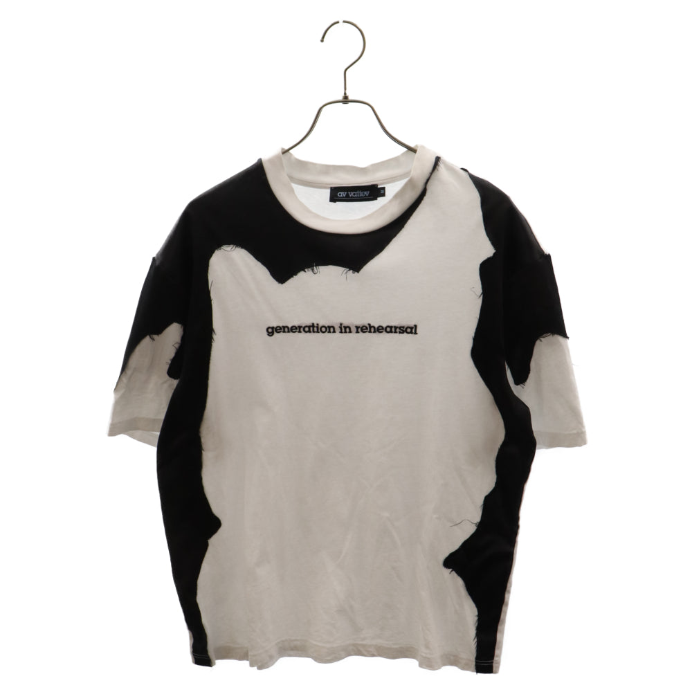 ANTONIO VATTEV(アントニオ バッテフ) フロント刺繍ドッキング クルーネック半袖Tシャツ ブラック/ホワイト