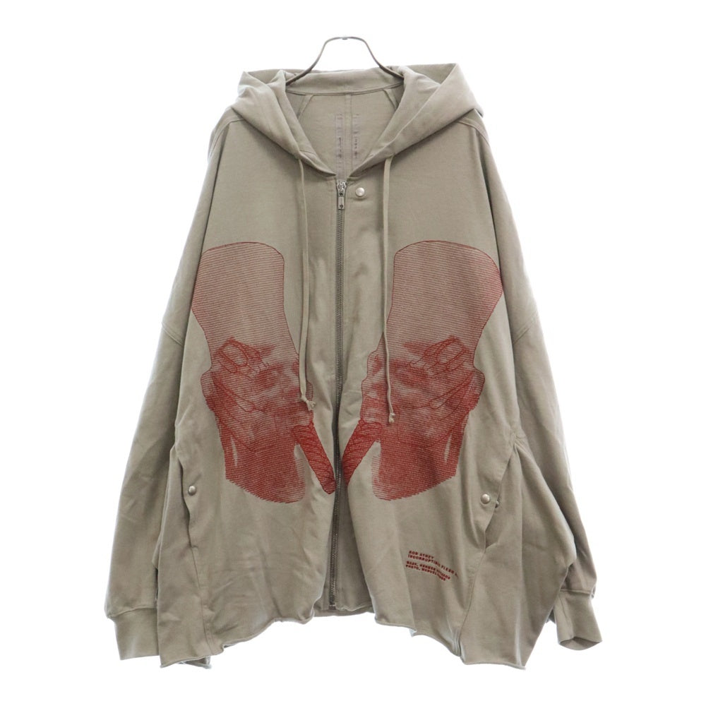 Rick Owens(リックオウエンス) 24SS RU01D3248BAEM6 0908 LIDO ロン刺繍 オーバーサイズ ジップアップパーカー ベージュ