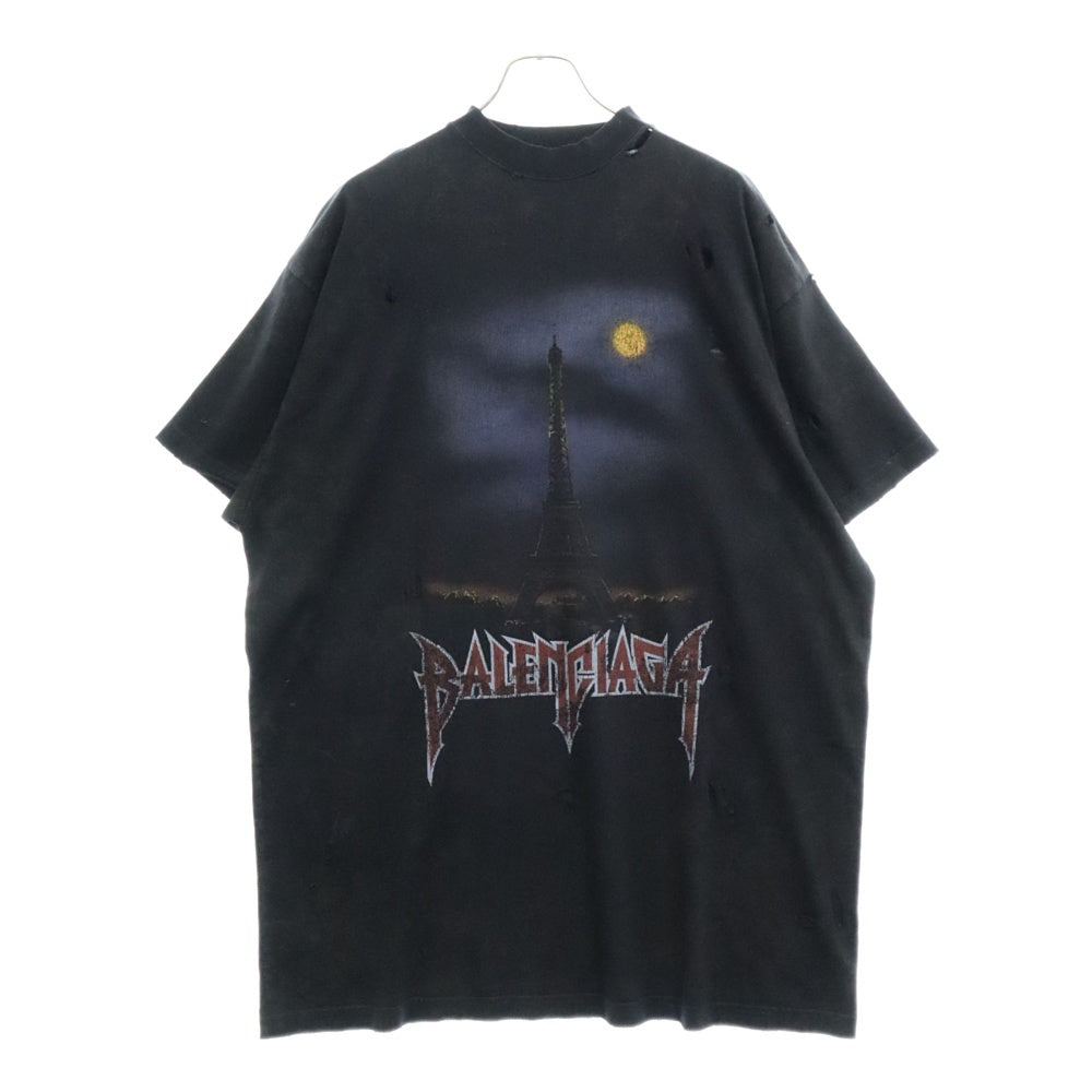 BALENCIAGA(バレンシアガ) 23SS PARIS MOON パリスムーン ユーズド加工 オーバーサイズ 半袖Tシャツ 739028 TOVE4