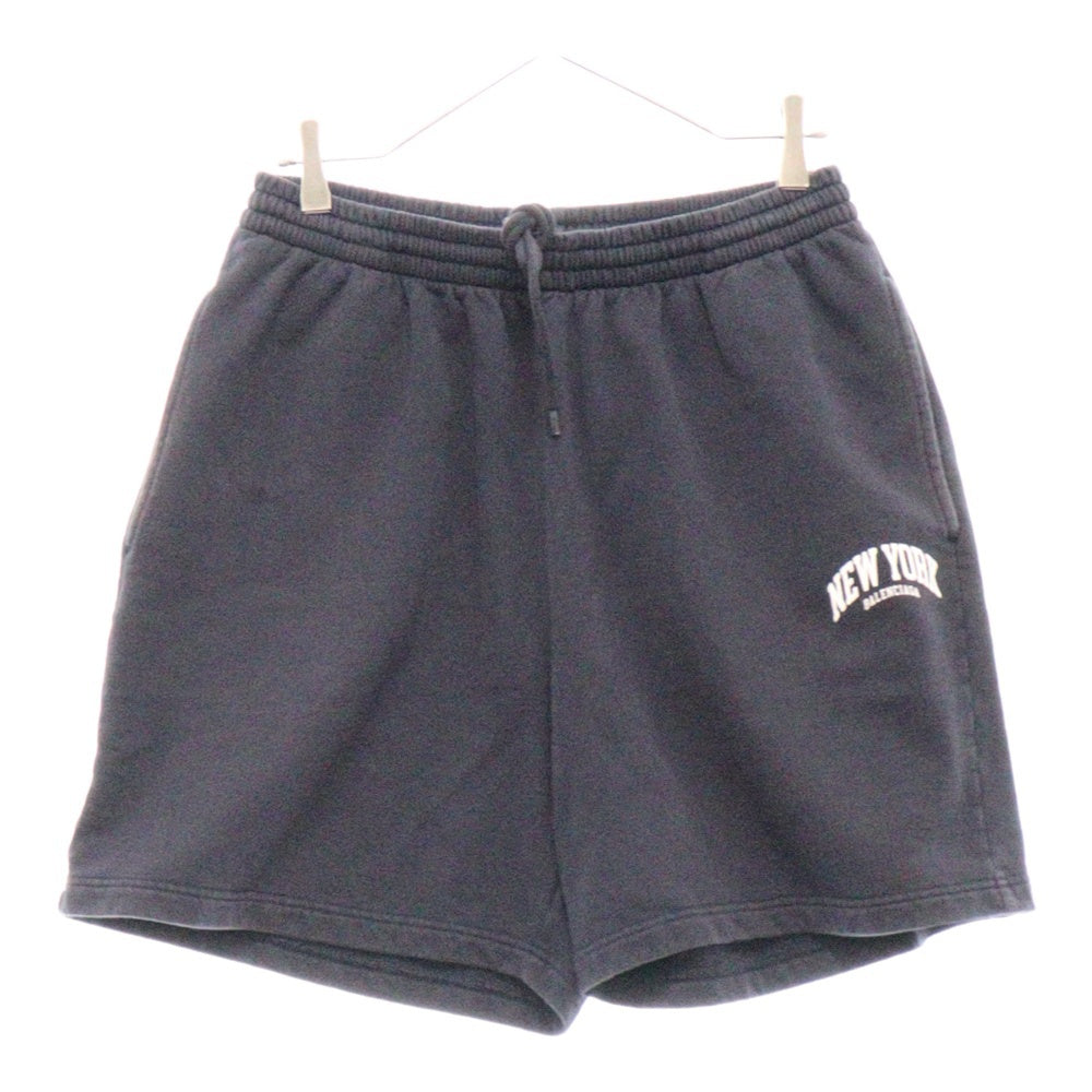 BALENCIAGA(バレンシアガ) NEW YORK LOGO SWEAT SHORT ニューヨークロゴプリント スウェットショーツ ハーフショートパンツ ネイビー 676137 TLVM3
