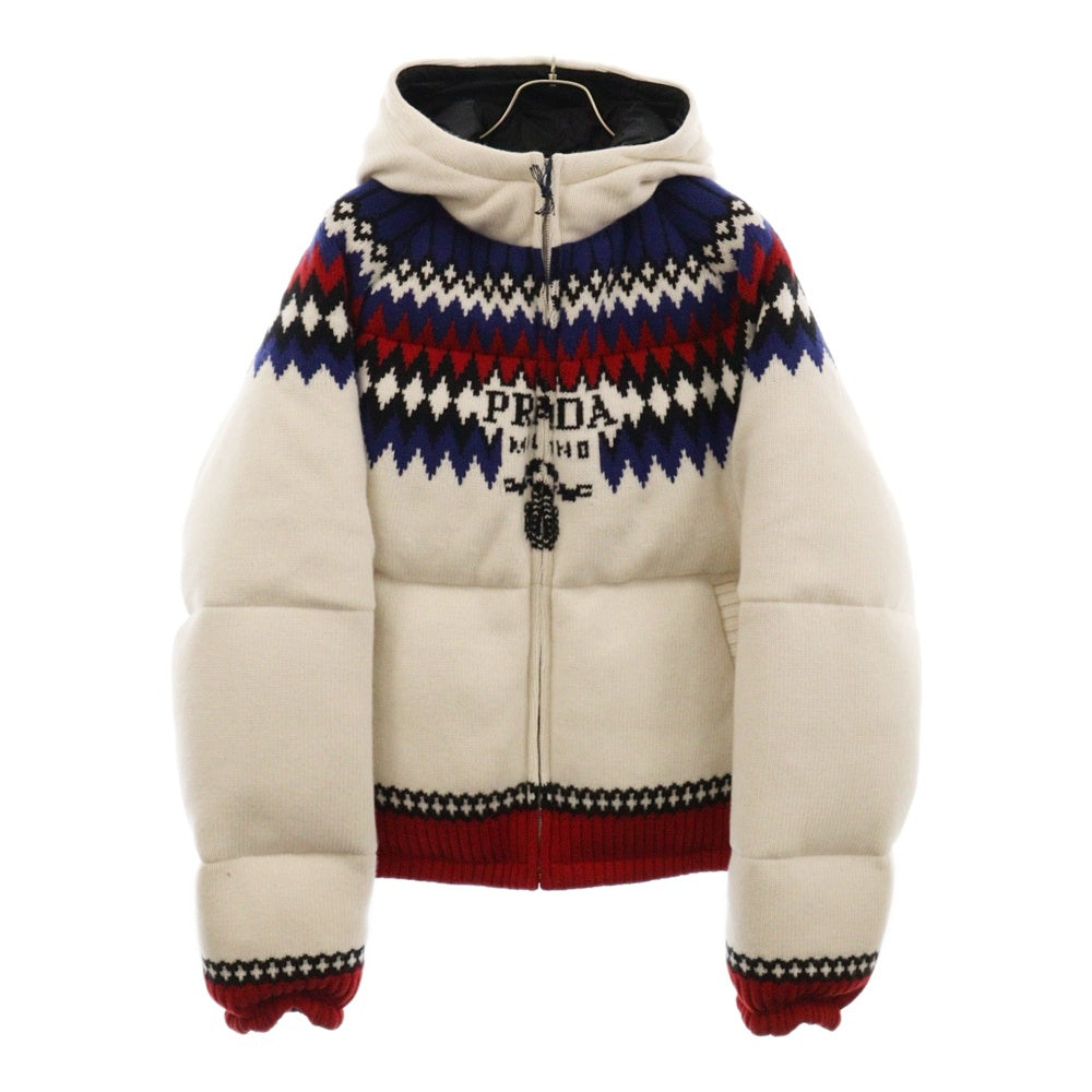 PRADA(プラダ) ウールカシミヤ混紡 ノルディック柄ロゴダウンジャケット ホワイト SGC017 S212 10PA