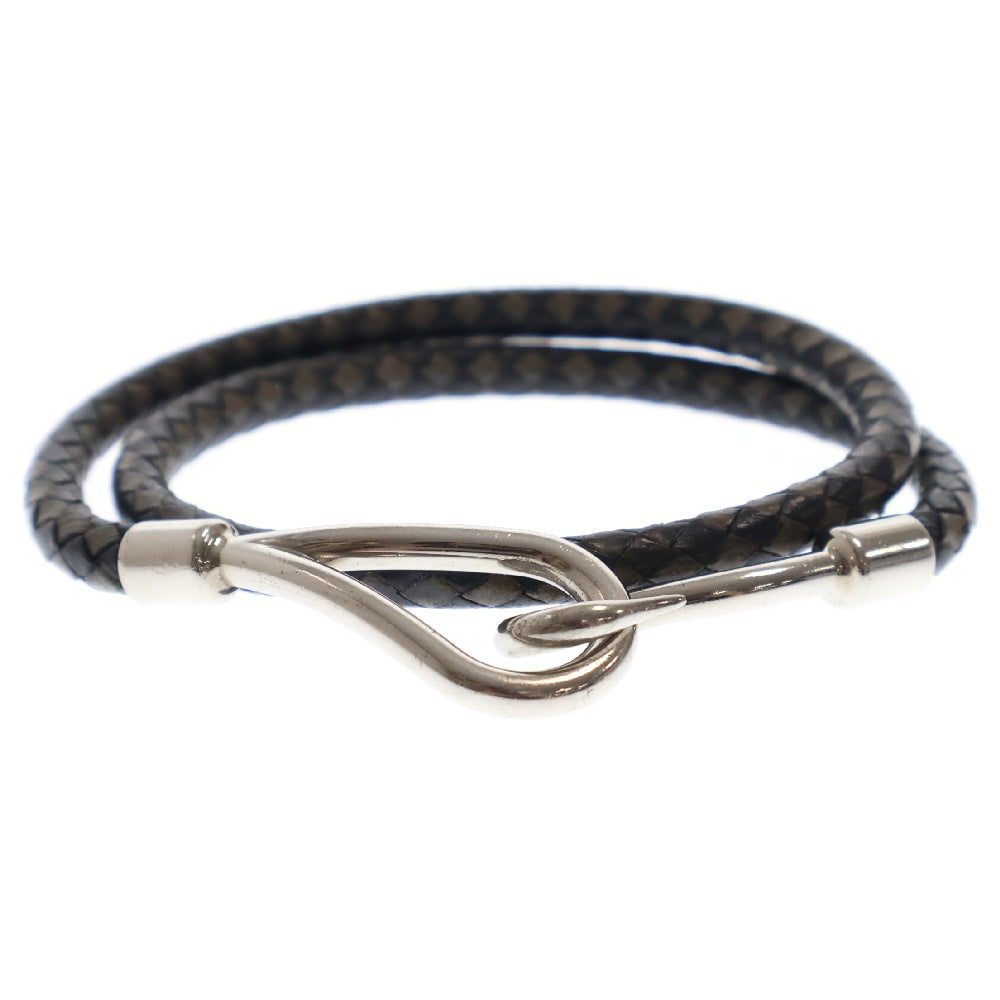 HERMES(エルメス) ジャンボ レザーブレスレット 編み込み ブラック/グレー