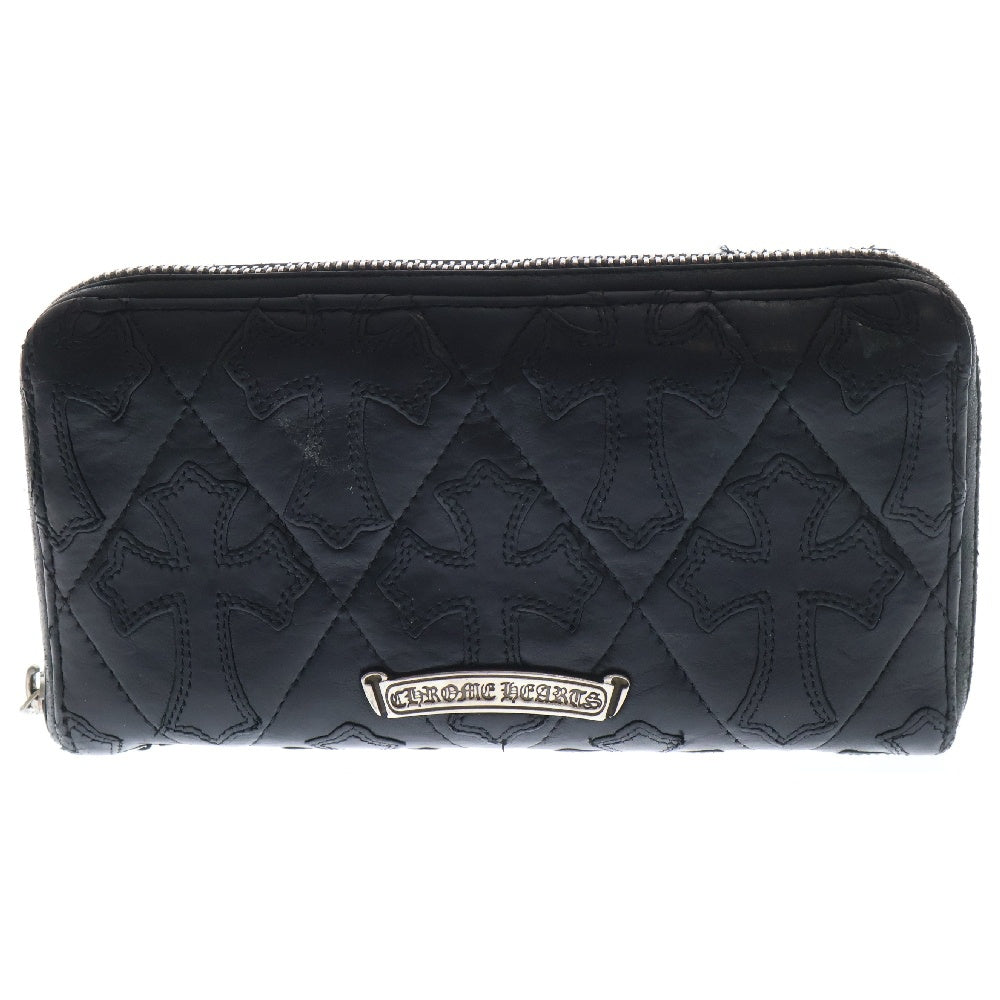 CHROME HEARTS(クロムハーツ) REC F ZIP/QUILTED クロスパッチ キルティングレザーウォレット 財布 ブラック