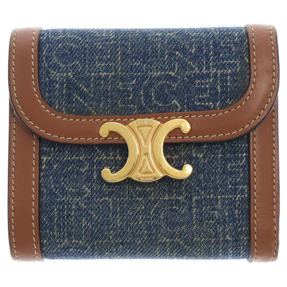 CELINE(セリーヌ) トリオンフ スモールデニムレザーウォレット 財布 ネイビー 10D782EUJ.07AT