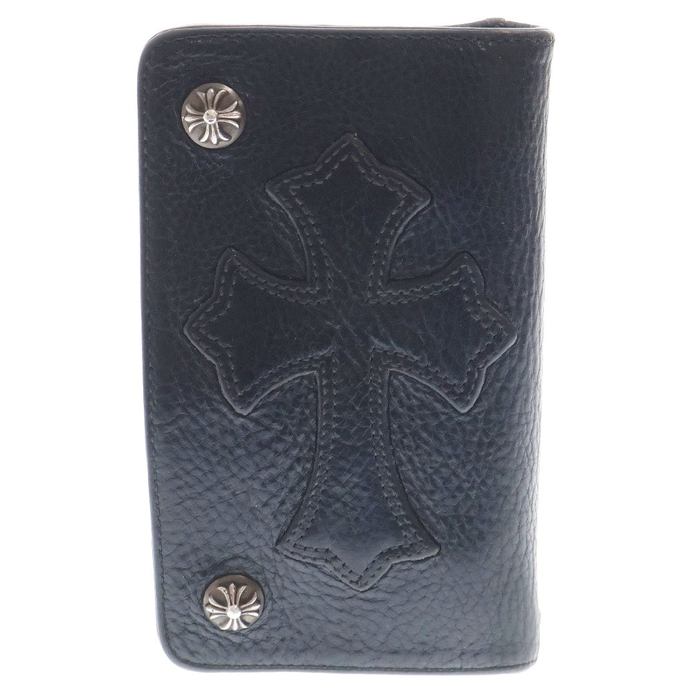 CHROME HEARTS(クロムハーツ) 1ZIP 1ジップ クロスボールボタン クロスパッチ付き レザーウォレット財布 二つ折り財布 ブラック