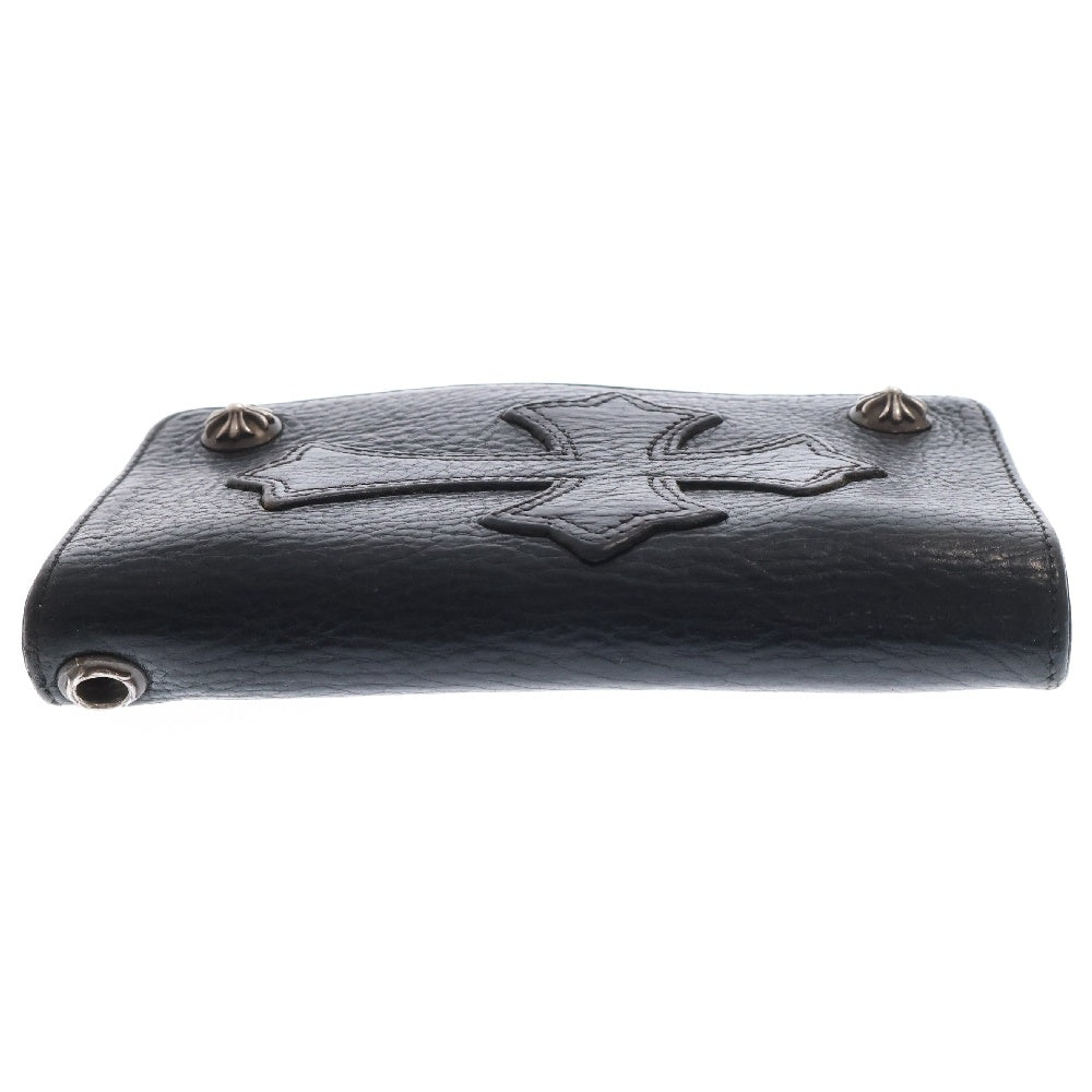 CHROME HEARTS(クロムハーツ) 1ZIP 1ジップ クロスボールボタン クロスパッチ付き レザーウォレット財布 二つ折り財布 ブラック