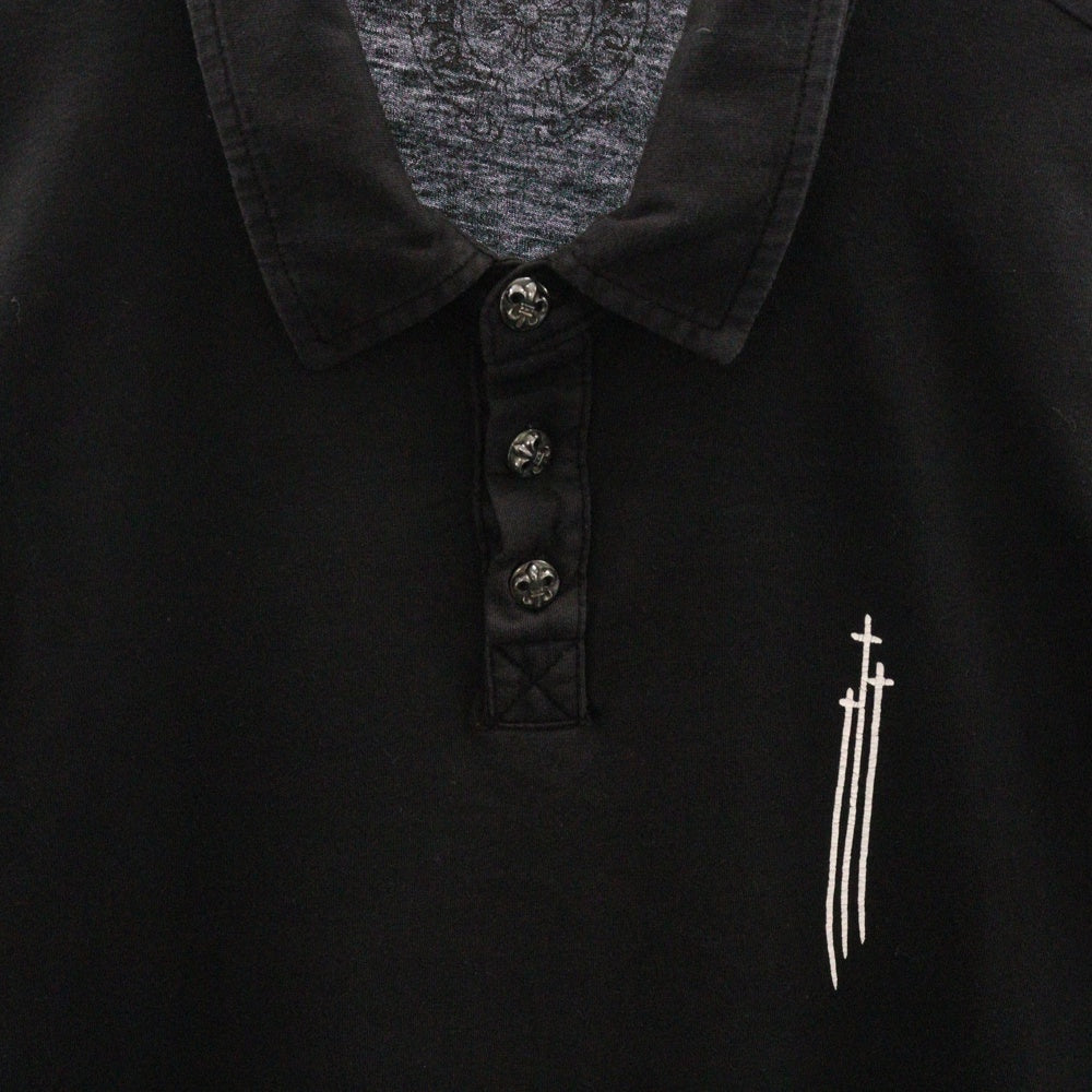 CHROME HEARTS(クロムハーツ) CH POLO L/S BSフレア ブラックロジウムボタン RS3プリント 長袖ポロシャツ ロングスリーブカットソー ブラック