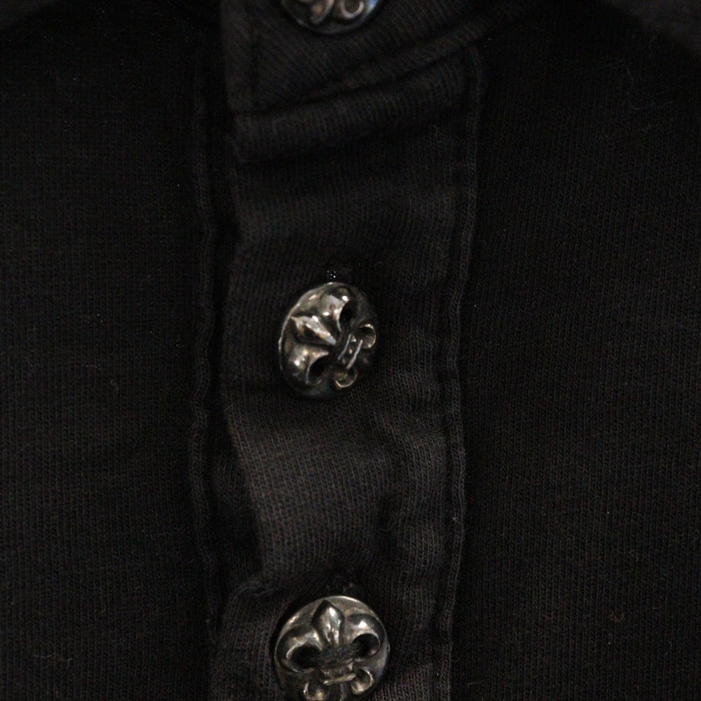 CHROME HEARTS(クロムハーツ) CH POLO L/S BSフレア ブラックロジウムボタン RS3プリント 長袖ポロシャツ ロングスリーブカットソー ブラック