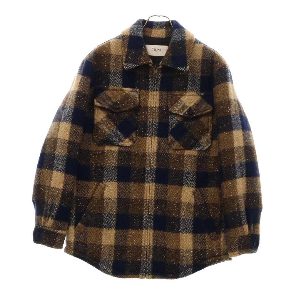 CELINE(セリーヌ) 21AW Oversized Padded Jacket オーバーサイズドチェックツイードパデッドジャケット 2W466758N ブラウン/ネイビー ユニセックス
