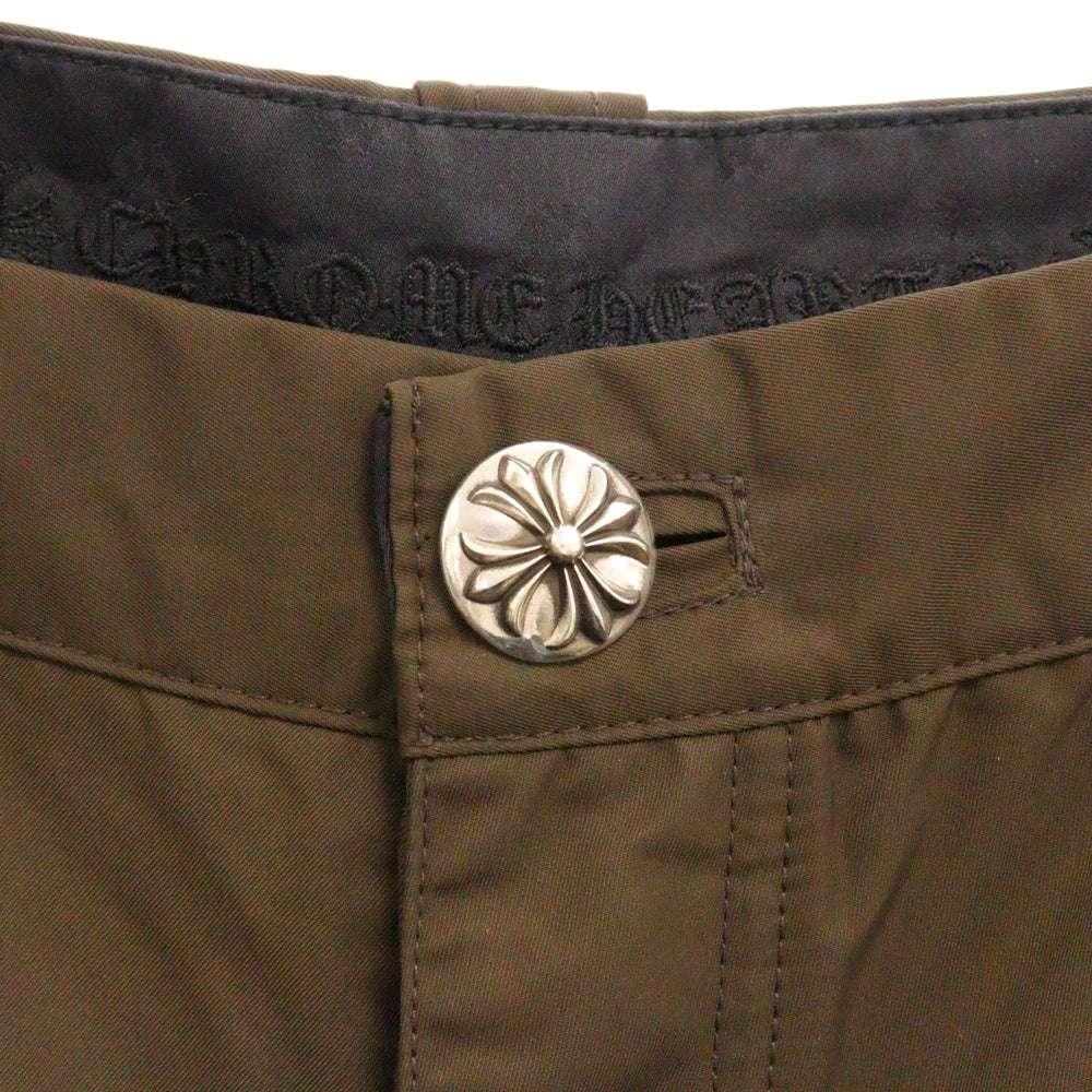 CHROME HEARTS(クロムハーツ) CARPENTER DOUBLE KNEE クロスパッチ付きレザー切替ナイロンカーペンターロングパンツ ブラウン