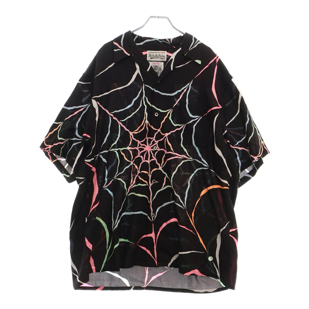WACKO MARIA(ワコマリア) 21AW×WOLF'S HEAD HAWAIIAN SHIRT ウルフズヘッド スパイダーウェブ ハワイアン半袖シャツ WOLFSHEAD-WM-HI04 ブラック