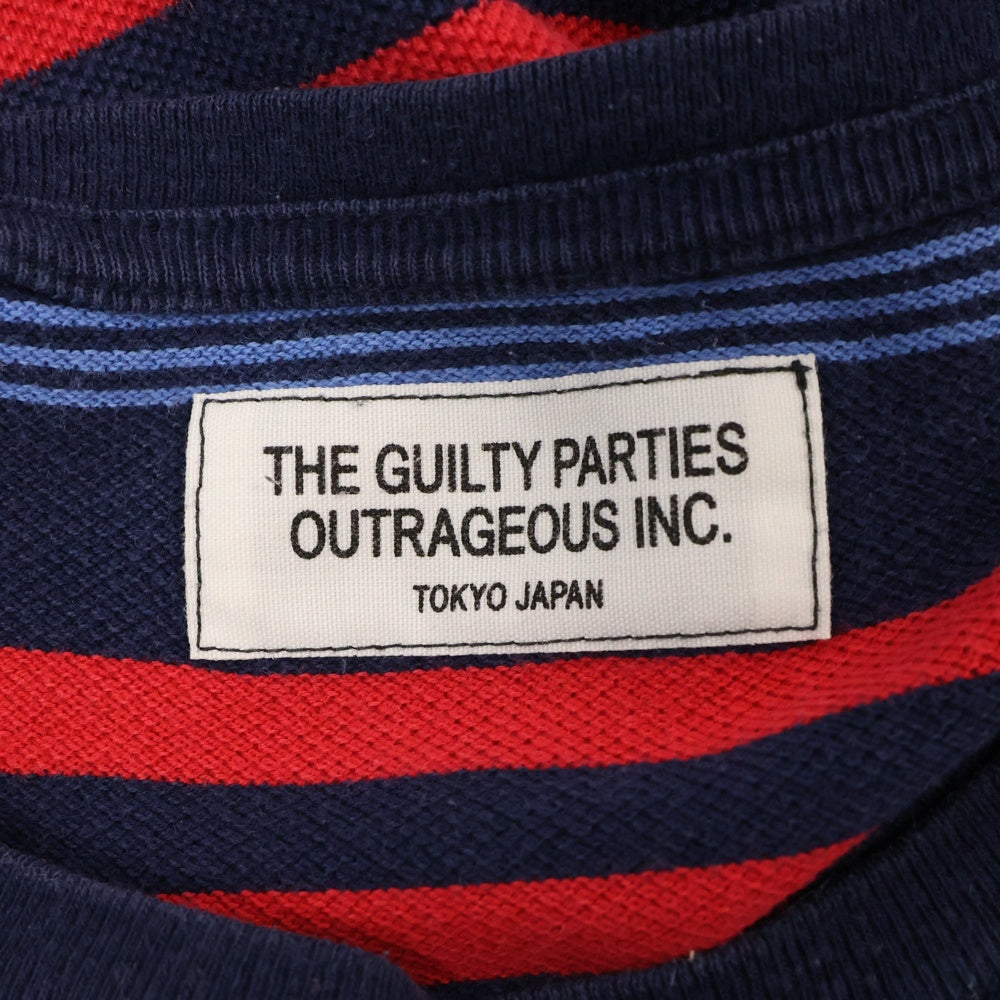 WACKO MARIA(ワコマリア) STRIPED CREW NECK T-SHIRT ストライプポケット半袖Tシャツ カットソー ネイビー/レッド