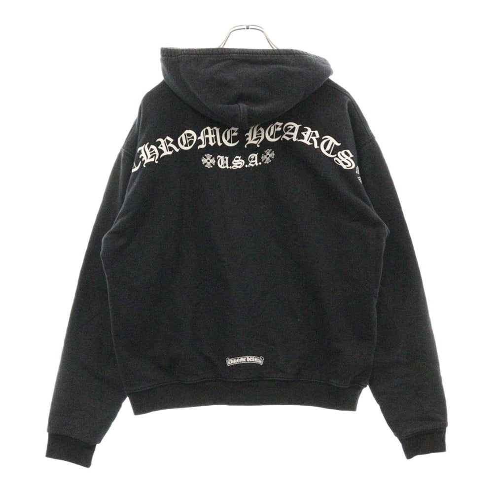 CHROME HEARTS(クロムハーツ) SWTSHRT HD ZIP バックアーチロゴプリント USA 裏地サーマル ジップパーカー ブラック