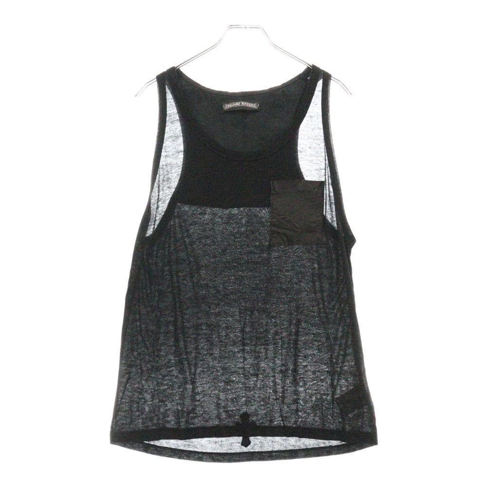 CHROME HEARTS(クロムハーツ) レザー切替 クロスパッチ付き ノースリーブカットソー ブラック レディース