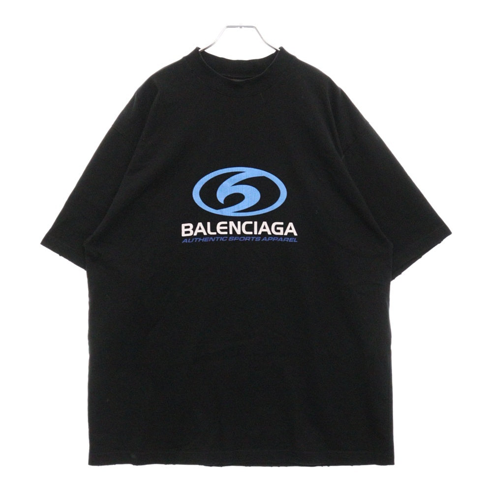 BALENCIAGA(バレンシアガ) 24SS SURFER Medium Fit Tee サーファーロゴヴィンテージ加工プリント半袖Tシャツ 764235 TPVU6 ブラック