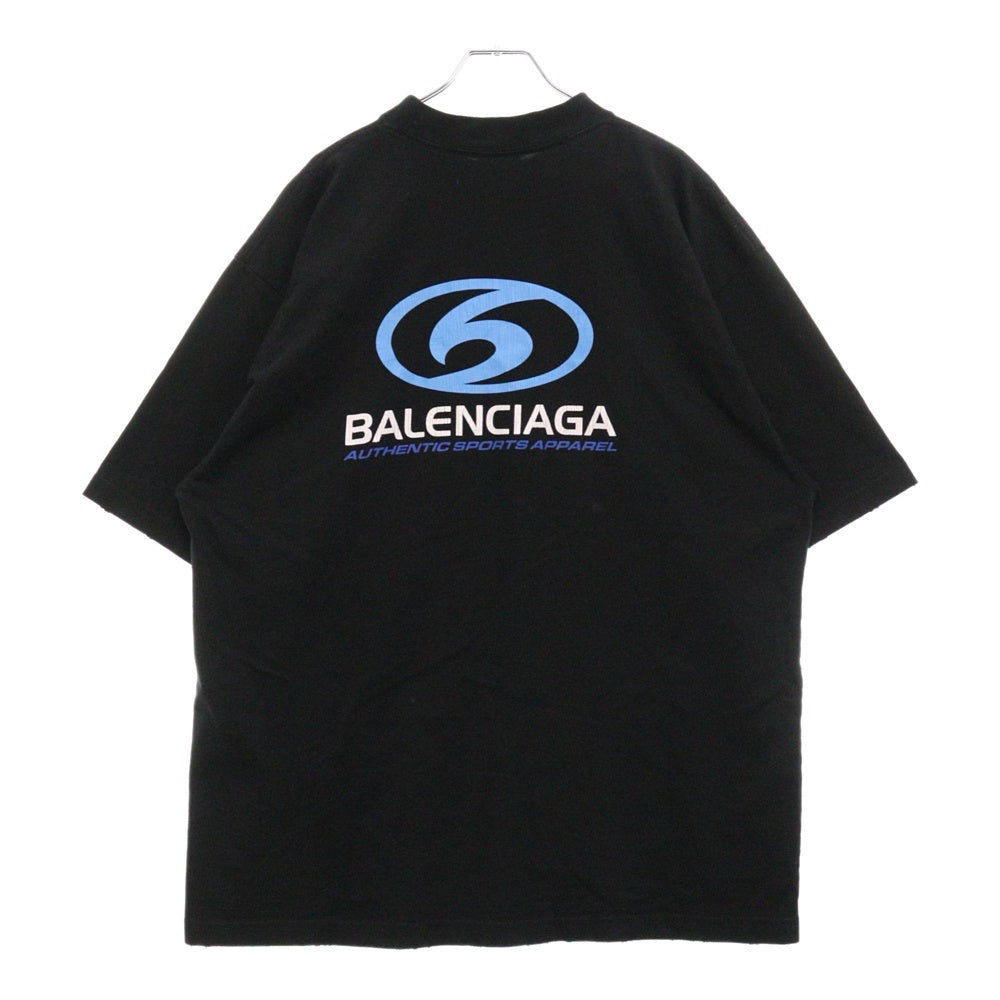 BALENCIAGA(バレンシアガ) 24SS SURFER Medium Fit Tee サーファーロゴヴィンテージ加工プリント半袖Tシャツ 764235 TPVU6 ブラック
