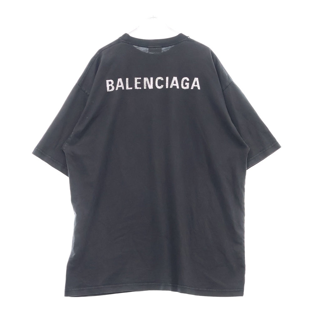 BALENCIAGA(バレンシアガ) 23AW ミディアムフィット バックラインストーンロゴ半袖Tシャツ 641675 TNVU3 ブラック