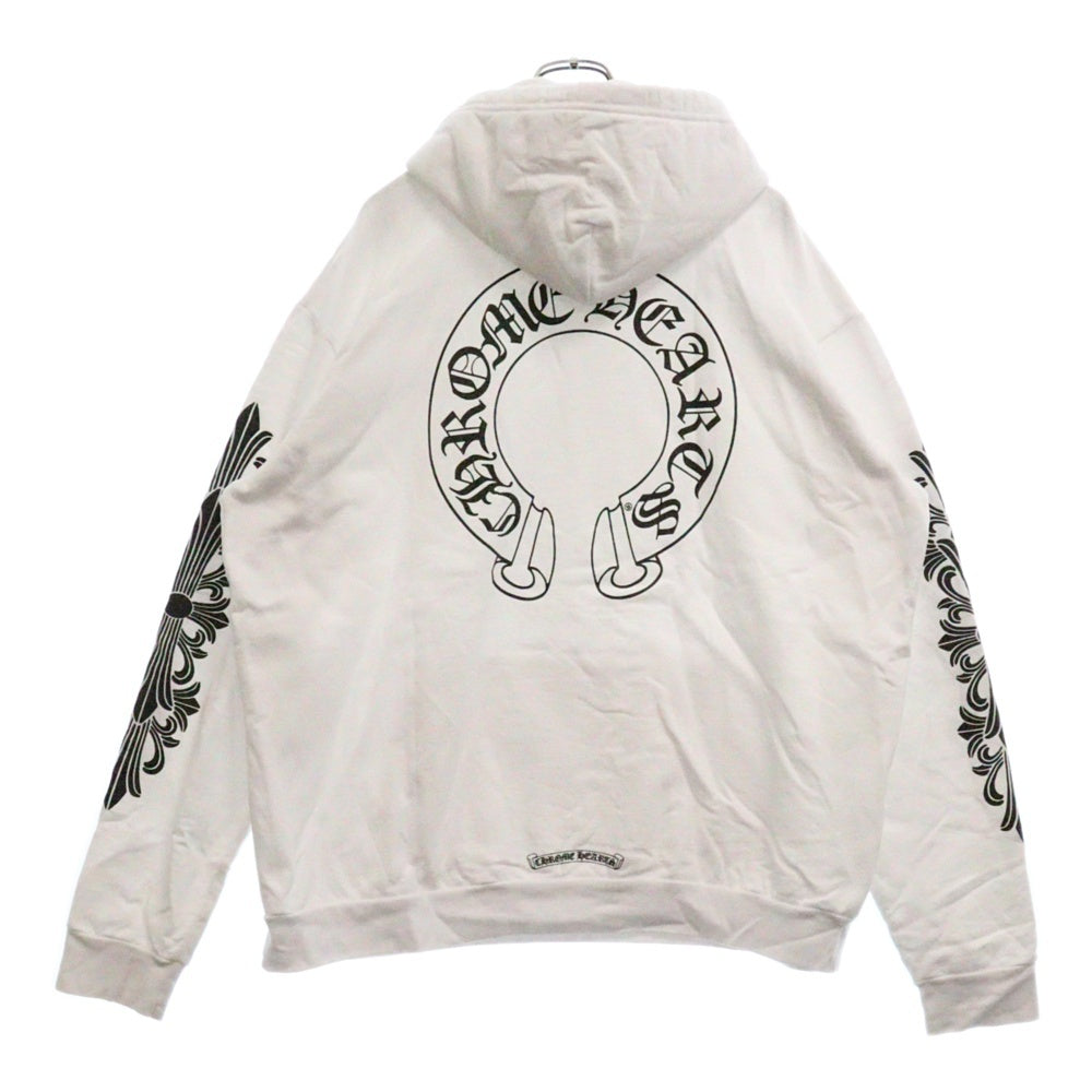 CHROME HEARTS(クロムハーツ) SWTSHRT PLVR バックホースシュー袖フローラルクロスプルオーバーパーカー ホワイト