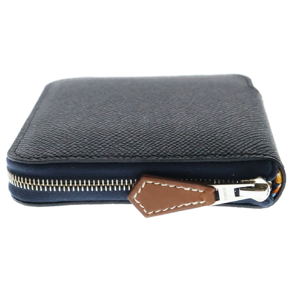 HERMES(エルメス) Azap Silk'In Compact アザップ シルクイン ラウンドジップコンパクトウォレット 財布 B刻印 ヴォーエプソン/シルク ブルーインディゴ/ネイビー