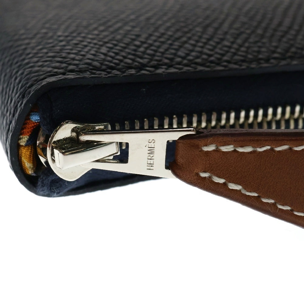 HERMES(エルメス) Azap Silk'In Compact アザップ シルクイン ラウンドジップコンパクトウォレット 財布 B刻印 ヴォーエプソン/シルク ブルーインディゴ/ネイビー