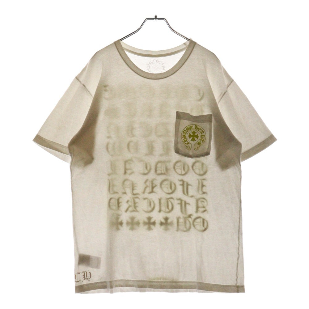 CHROME HEARTS(クロムハーツ) CH T-SHRT 1 バック英字プリント ポケット半袖Tシャツ カットソー ホワイト/イエロー