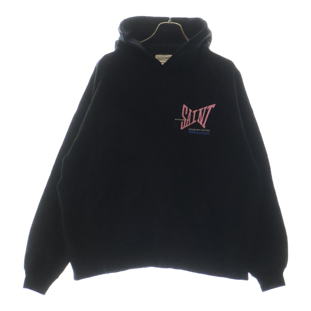 SAINT MICHAEL(セントマイケル) 25SS HOODIE RIBON SAINT SM-HR8-0000-047 ロゴプリントプルオーバースウェットパーカー フーディー ブラック