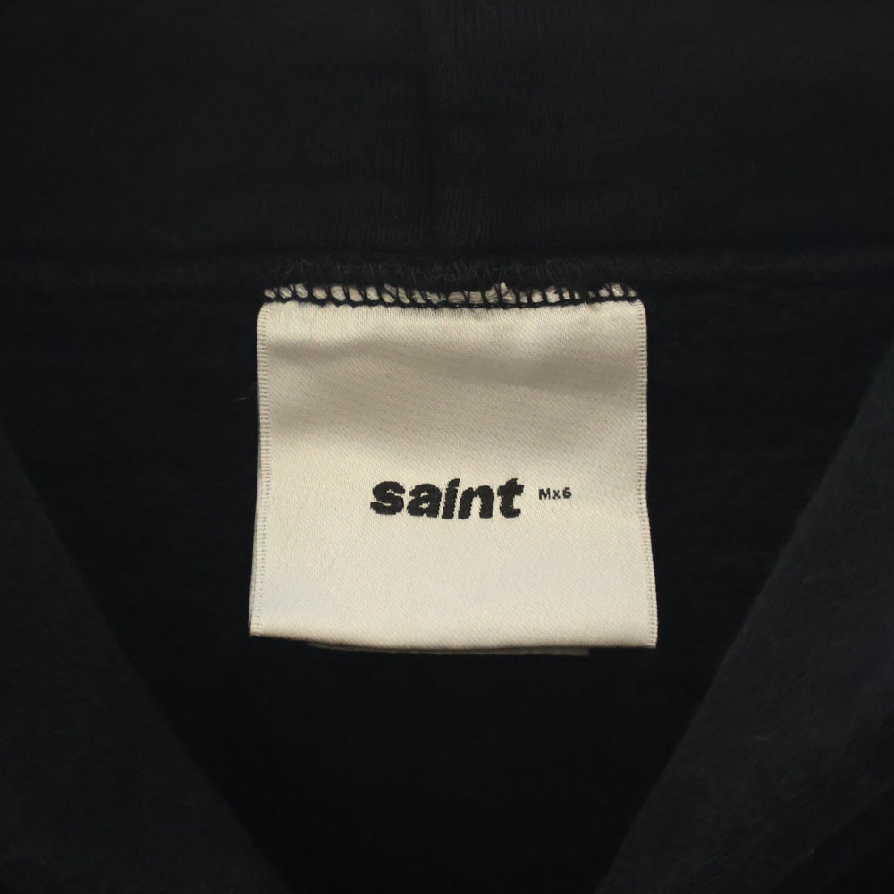 SAINT MICHAEL(セントマイケル) 25SS HOODIE RIBON SAINT SM-HR8-0000-047 ロゴプリントプルオーバースウェットパーカー フーディー ブラック