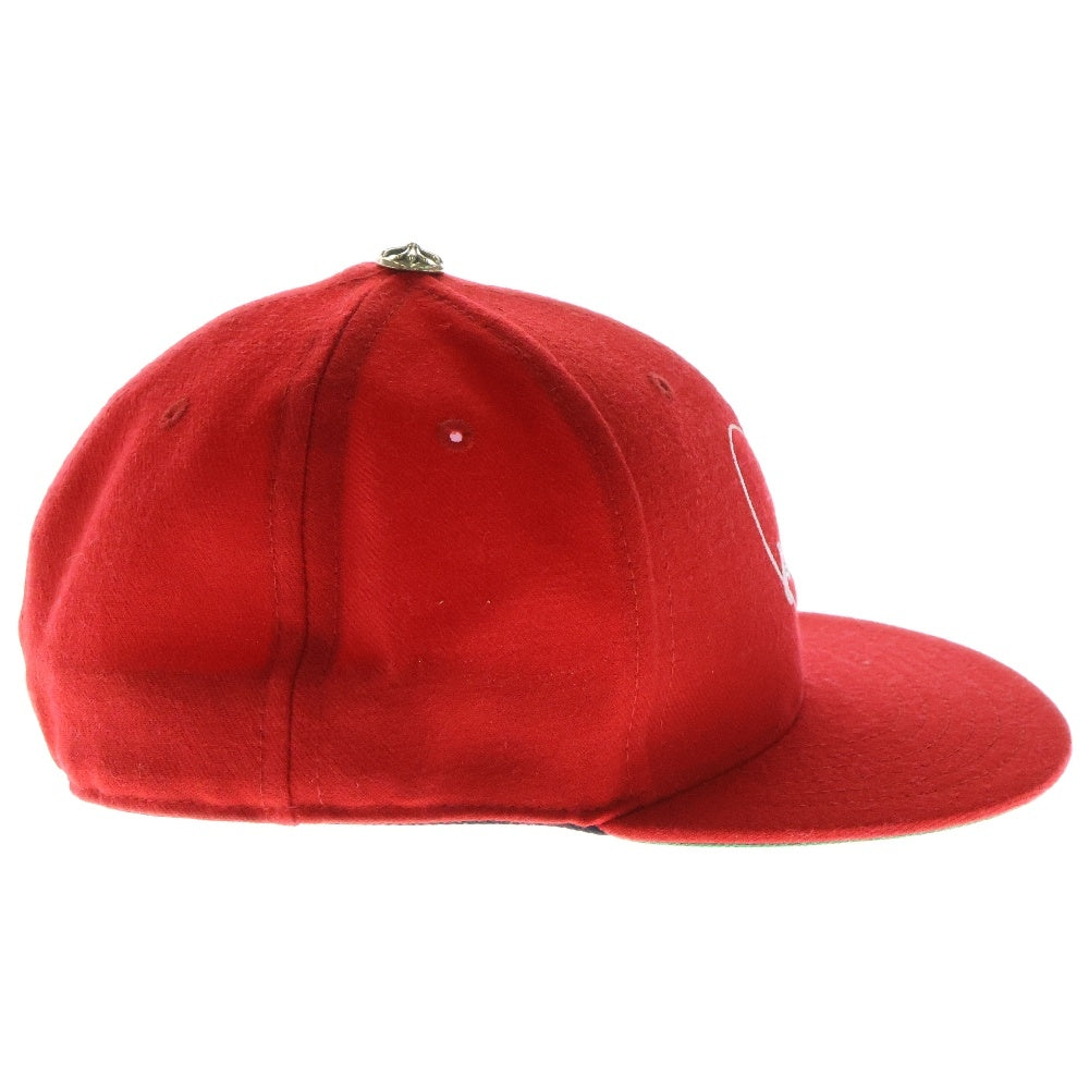 CHROME HEARTS(クロムハーツ) FITTED WOOL ACRYLIC SERGE ハートロゴ刺繍クロスボールベースボールキャップ 帽子 レッド