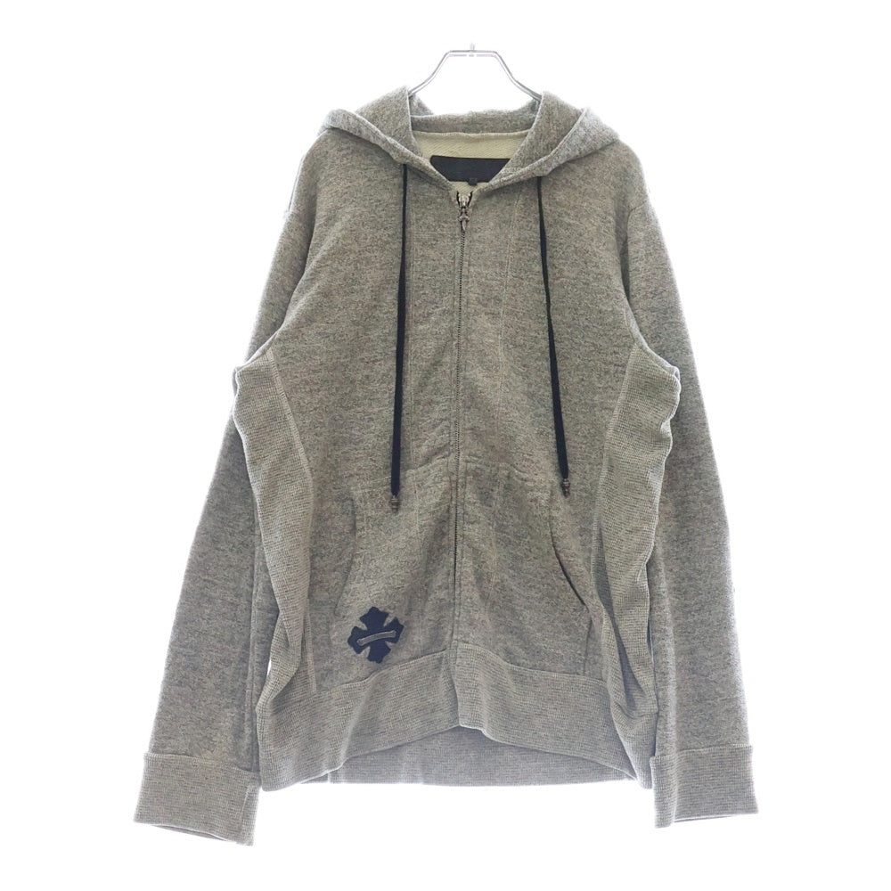 CHROME HEARTS(クロムハーツ) OLD SWTSHRT HD ZIP FLORAL LTHR オールド 袖フローラルクロスレザーパッチジップアップパーカー グレー