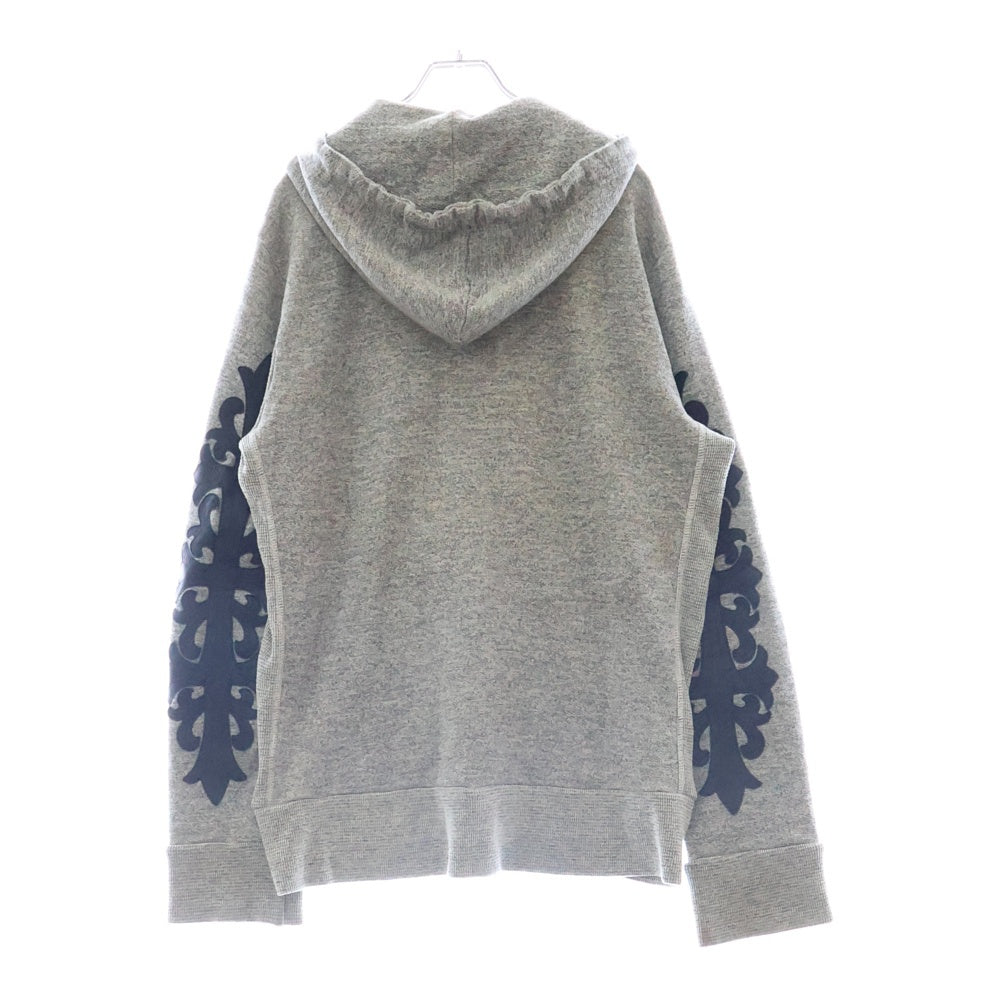 CHROME HEARTS(クロムハーツ) OLD SWTSHRT HD ZIP FLORAL LTHR オールド 袖フローラルクロスレザーパッチジップアップパーカー グレー