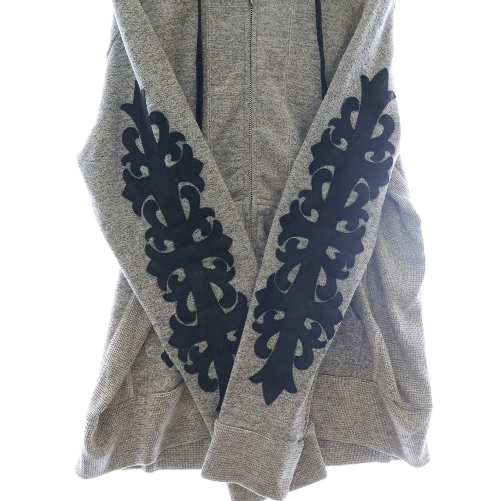 CHROME HEARTS(クロムハーツ) OLD SWTSHRT HD ZIP FLORAL LTHR オールド 袖フローラルクロスレザーパッチジップアップパーカー グレー