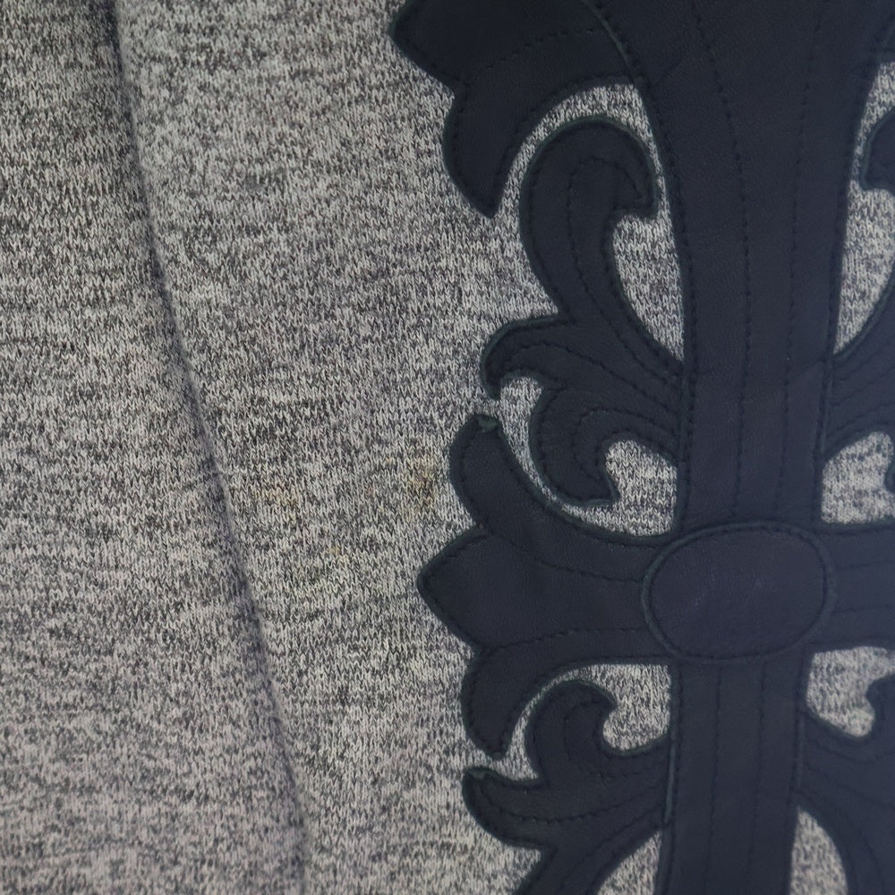 CHROME HEARTS(クロムハーツ) OLD SWTSHRT HD ZIP FLORAL LTHR オールド 袖フローラルクロスレザーパッチジップアップパーカー グレー
