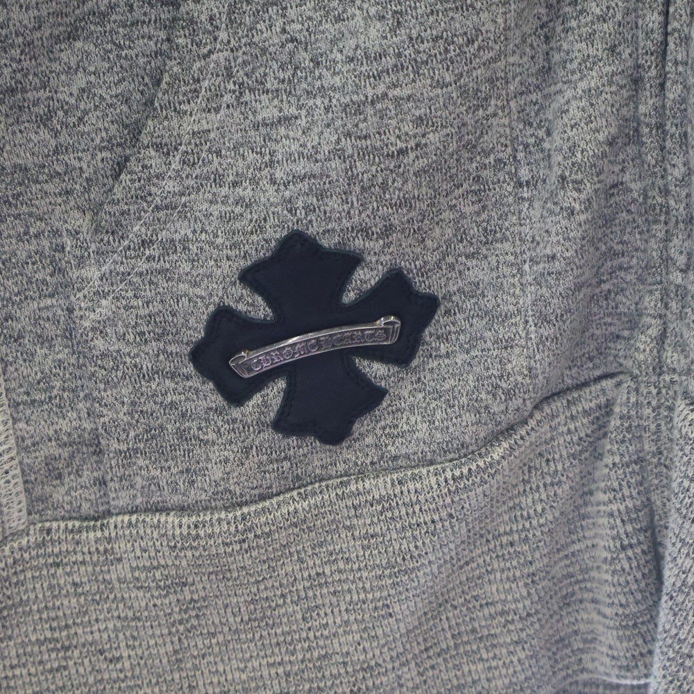 CHROME HEARTS(クロムハーツ) OLD SWTSHRT HD ZIP FLORAL LTHR オールド 袖フローラルクロスレザーパッチジップアップパーカー グレー