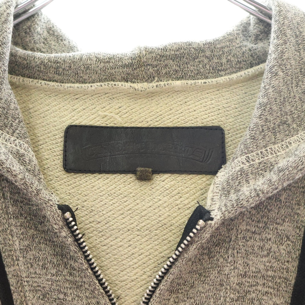 CHROME HEARTS(クロムハーツ) OLD SWTSHRT HD ZIP FLORAL LTHR オールド 袖フローラルクロスレザーパッチジップアップパーカー グレー