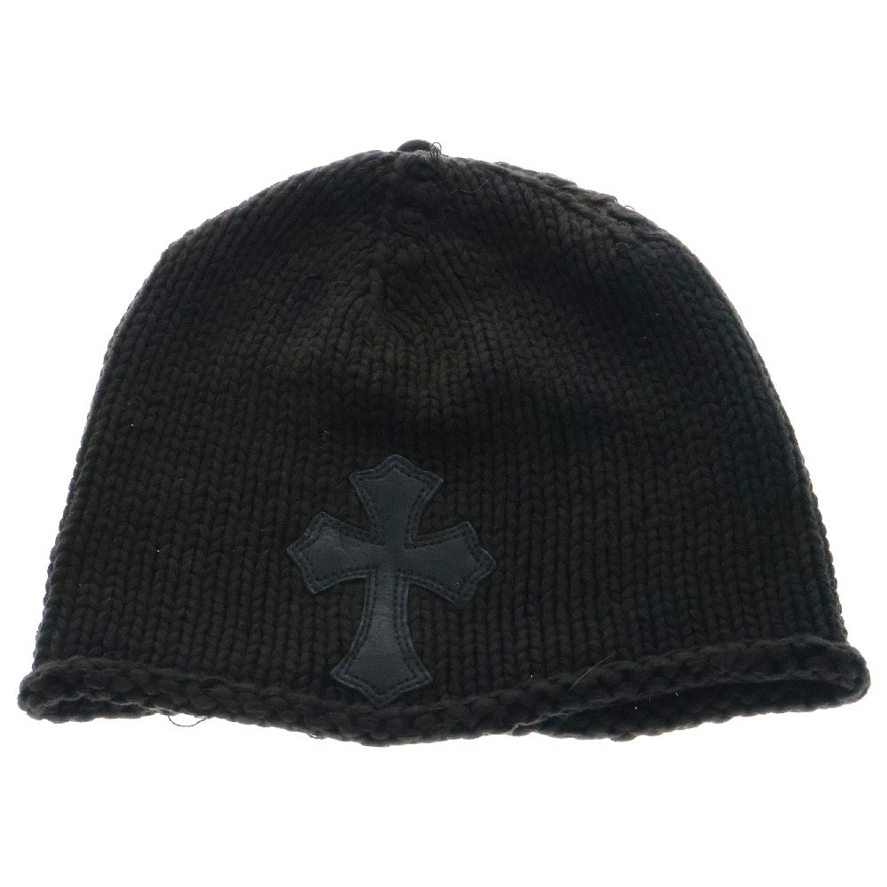 CHROME HEARTS(クロムハーツ) BEANIE CASH レザーパッチビーニー レザークロスパッチクロスボール付 帽子 ブラック