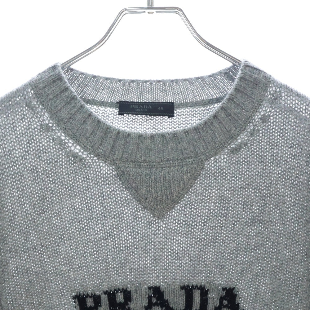 PRADA(プラダ) 22AW Wool and Cashmere Sweater ロゴジャガード ウール×カシミヤ ニットセーター UMB223 S211 1YMW グレー