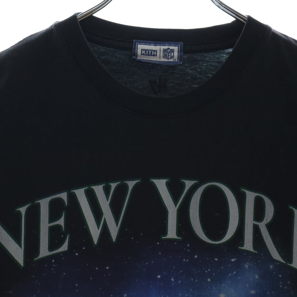 KITH(キス) 23AW×NFL 47 JETS Vintage Tee ジェッツ ヴィンテージ加工プリント半袖Tシャツ ブラック