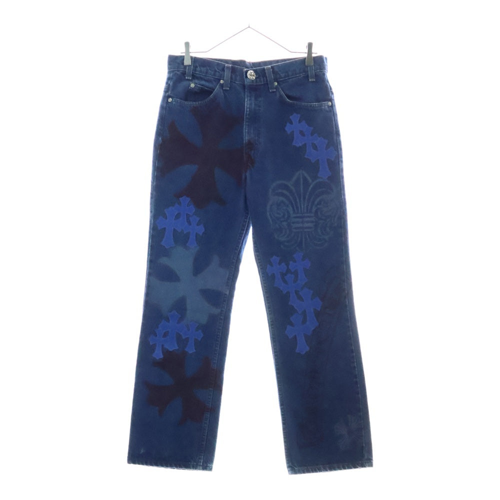 CHROME HEARTS(クロムハーツ) ×LEVI'S STENCIL DENIM リーバイス ステンシル ペイント加工クロスパッチ付きデニムパンツ インディゴ/ブルー/レッド
