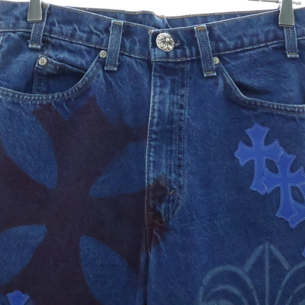 CHROME HEARTS(クロムハーツ) ×LEVI'S STENCIL DENIM リーバイス ステンシル ペイント加工クロスパッチ付きデニムパンツ インディゴ/ブルー/レッド