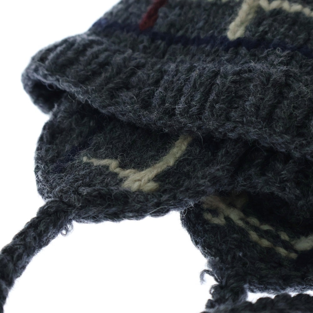 DIASPORA(ディアスポラ) Ear Flap Pom Pom Beanie イヤーフラップ ポムポム ニットビーニー 帽子 グレー