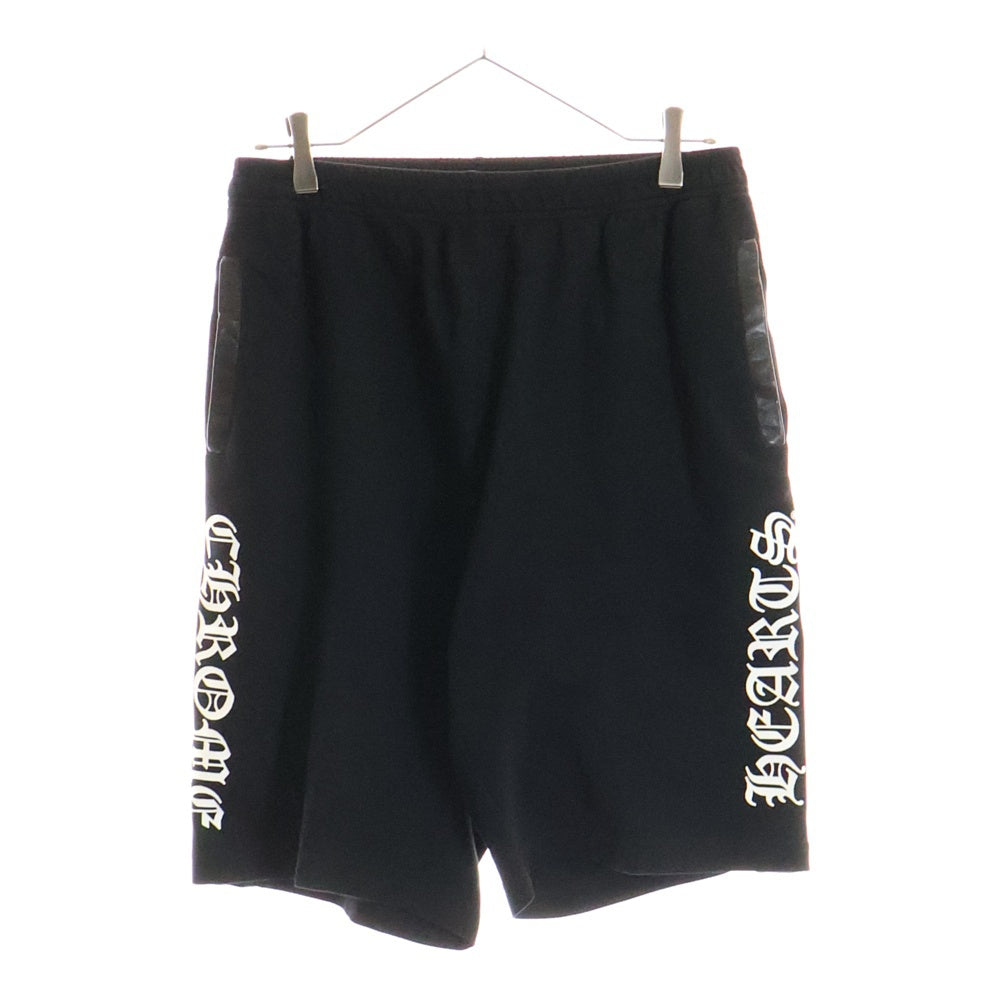 CHROME HEARTS(クロムハーツ) TRACK PANTS サイドロゴクロスボールスナップボタン レザー切替トラックショーツ ハーフパンツ ブラック